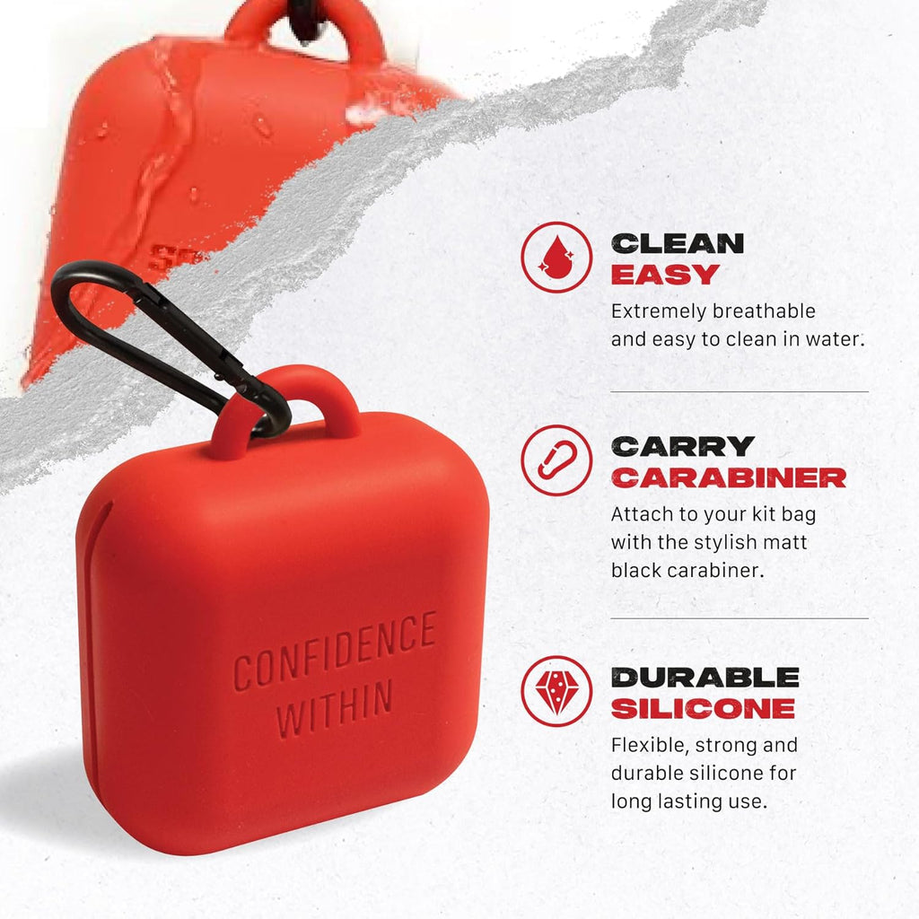 SAFEJAWZ Mouthguard Case - Premium Durable Silicone Design with Carabiner Clip | Red, One Size