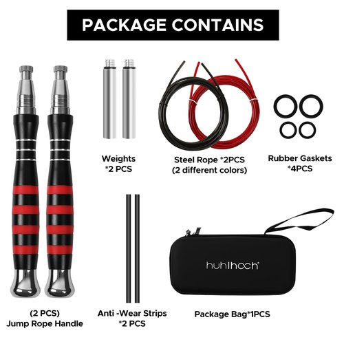 Huhloch Speed Rope - Jump Rope for Men with Self Locking No Screw Design 360 Degree Fast Rotation Non Slip Silicone Texture Weighted Jump Rope Includes 2 Speed Ropes Easy Setup 2 Handles Portable Fitness Jump Ropes for Boxing