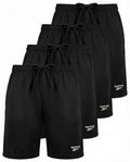 Reebok 4 Pack Boys' Dry Fit Athletic Shorts with Pockets - Solid Black (Sizes S-XL)
