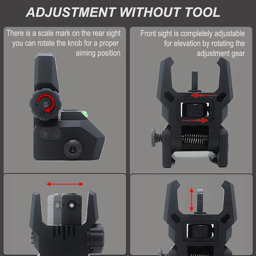 Fiber Optic Sights - Flip-Up Front & Rear Backup Sights with Green/Red Optics | Durable Black Polymer