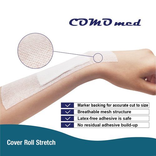 COMOmed Non-Woven Cover Roll Stretch Tape - 2" x10.94Yd First Aid Tape - Dressing Retention Tape - Breathable Cohesive Wrap Bandage Roll Film (2 Rolls)