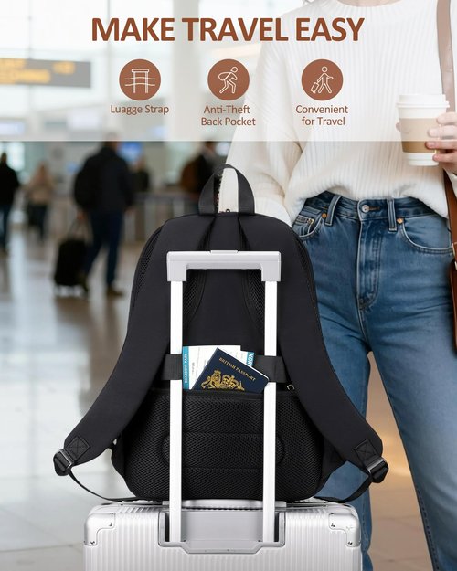 CAMTOP Work Backpack for Women, Travel Backpack with Insulated Pocket, Puffer Quilted College Bookbag Fits 15.6 Inch, Casual Daypack Backpacks for Bussiness Teacher Nurse, Black