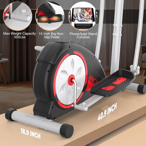 ANCHEER Elliptical Machine - Ultra-Quiet Magnetic Resistance with 15.5"-18" Stride | 350LB Capacity for Home Gym