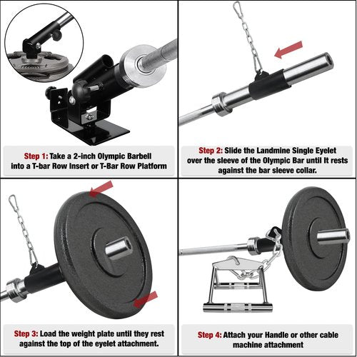 A2ZCARE Single Arm Landmine Handle and Eyelet Landmine Attachment with Chains - Fits 2-inch Olympic Bar - Suitable for Landmine Rows, Back Exercises and Strength Training (Eyelet)