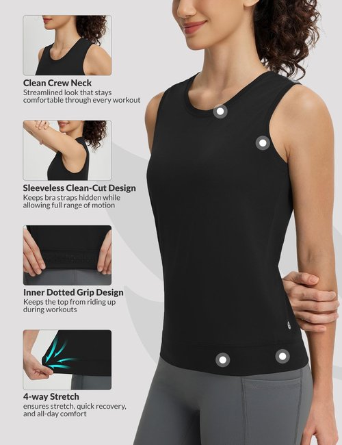 baleaf Women's Sleeveless Workout Tank Tops Stretch Soft Top Yoga Athletic Running Breathable Lightweight Tennis Shirts Gym Black M