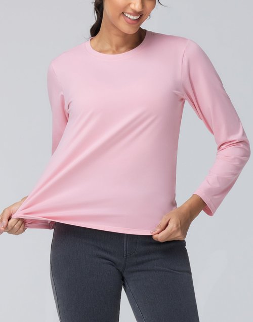 THE GYM PEOPLE Women's Long Sleeve Soft Workout Shirts Basic Crewneck UPF 50+ Sun Lightweight Fall Athletic Running Tops Pink