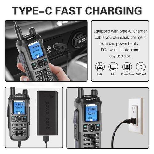 BAOFENG GMRS Handheld Radio Ham Radio Long Range GM21 Rechargeable Walkie Talkies,NOAA Weather Receiver GM-15 PRO 999 Channels Two Way Radio with USB-C Charger for Survival Gear Hunting,2 Pack