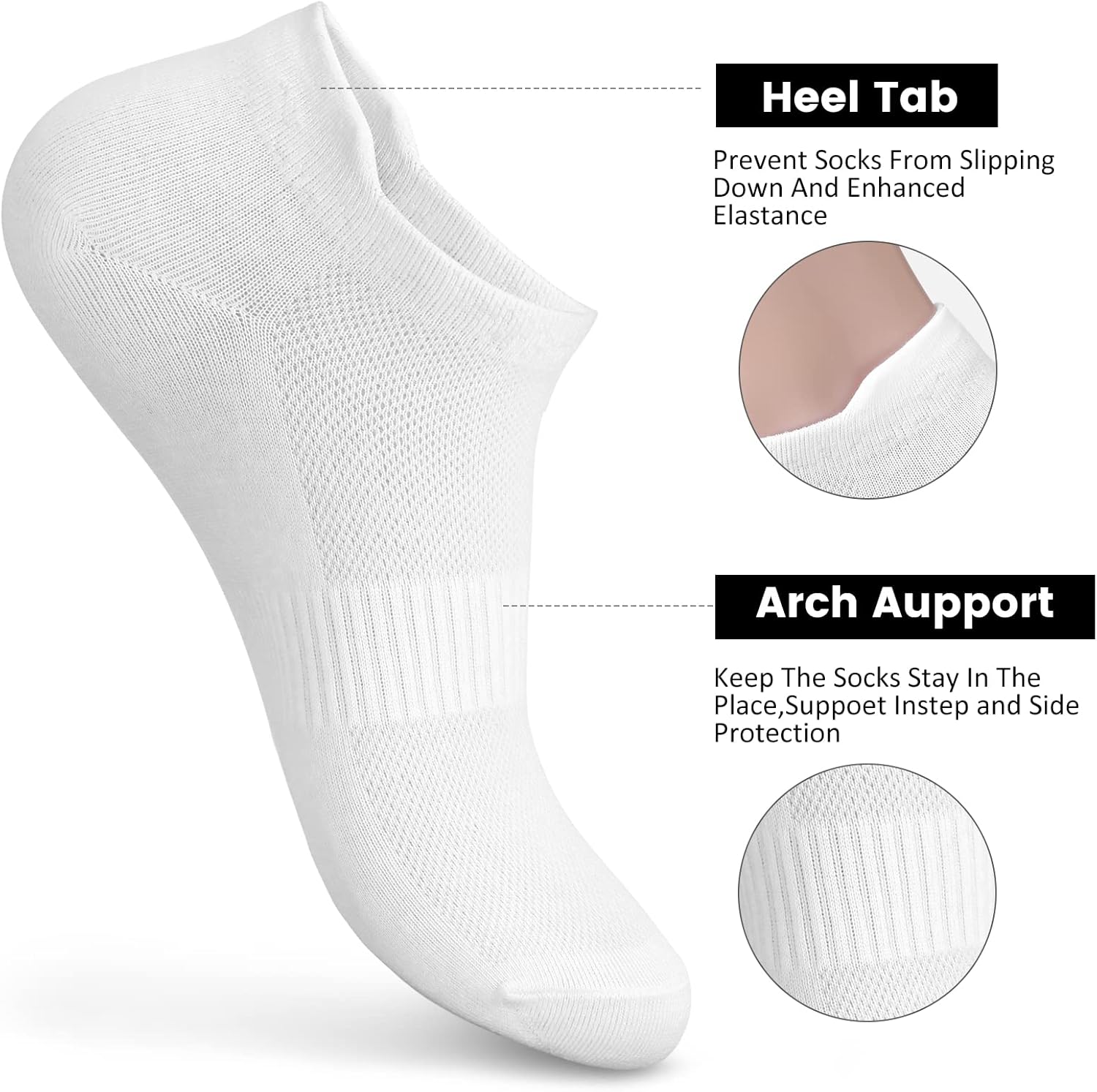 Sallking Women's Ankle Cotton Socks - Soft Low Cut No Show Athletic Socks | 6 Pairs in White