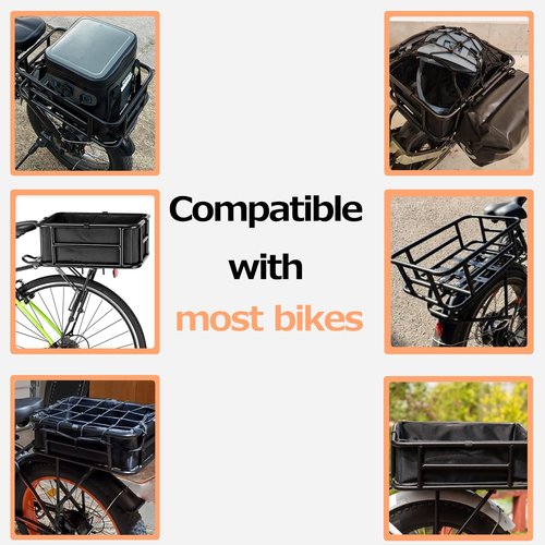 YONTUO Bike Basket Rear with Liner,Large Bicycle Basket with Waterproof Cover,Bicycle Rear Basket with Cargo Net and Elastic Bungee Cord for Electric Bike