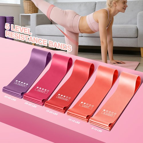 SUOOCH Pilates Ring Set for Women, Pilates Equipment Set, Pilates Kit for Home Workouts with Resistance Bands, 12'' Magic Circle, Mini Ball, Toning and Flexibility, Non-Slip Socks, 13 Pack, Pink