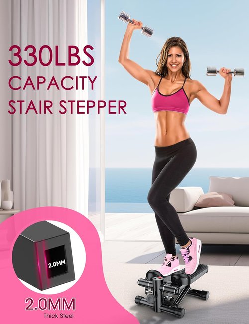 KitGody Mini Stepper - Portable Home Exercise Machine with Resistance Bands | 330LBS Capacity, Adjustable Height
