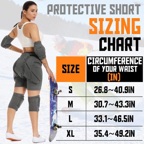 Shinestone Protective Padded Shorts Detachable Protection Pants (Grey,Medium)