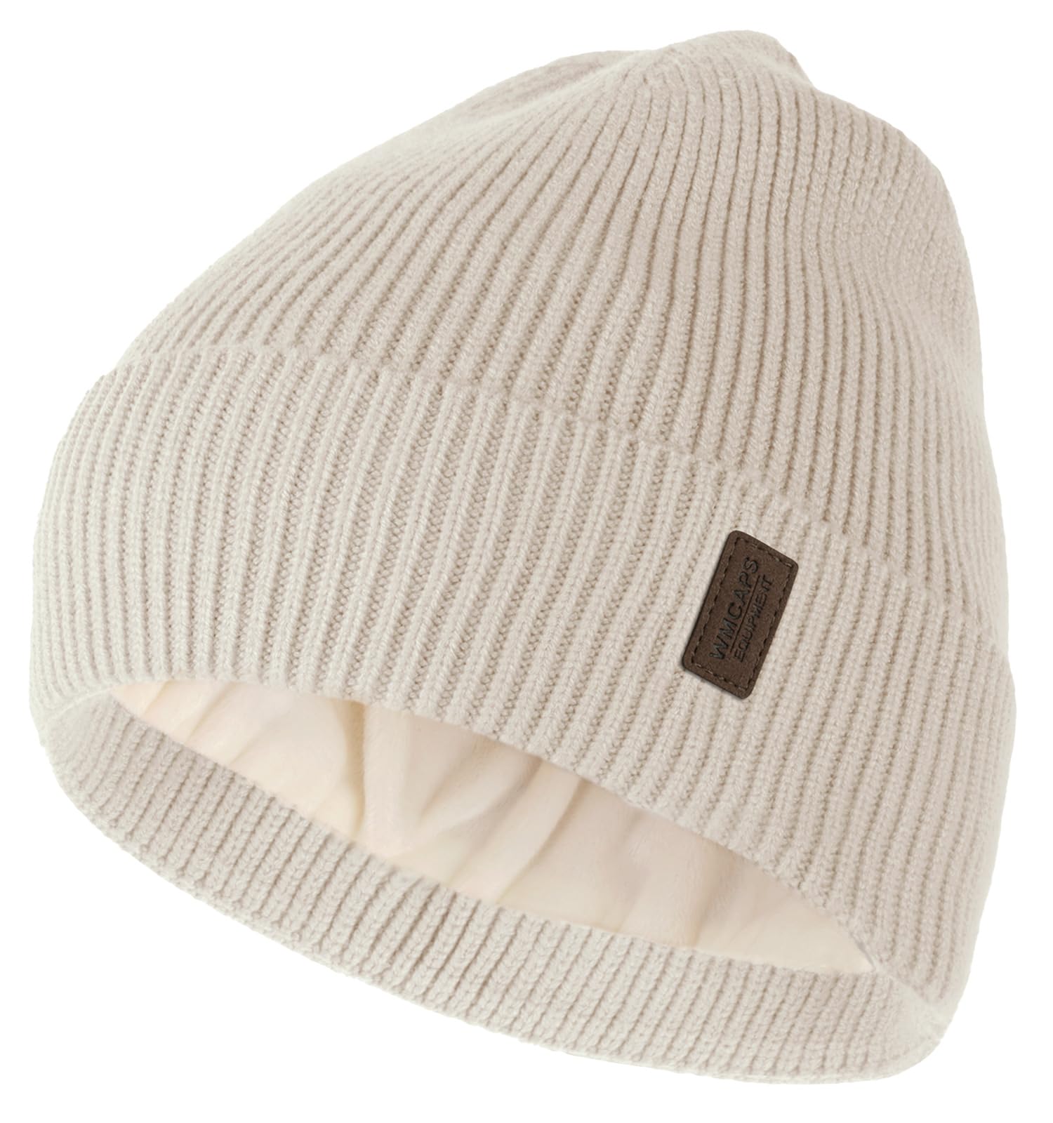Wmcaps Winter Beanie for Men Women, Fleece Lined Beanie Soft Warm Knit Hat Ski Stocking Cuffed Cap (Cream White)