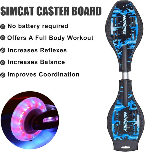 Simcat Caster Board, Skateboard with 360-degree Casters and Illuminating Wheels, Lightweight Durable Twistboard for Kids, Teenagers and Adults (A)