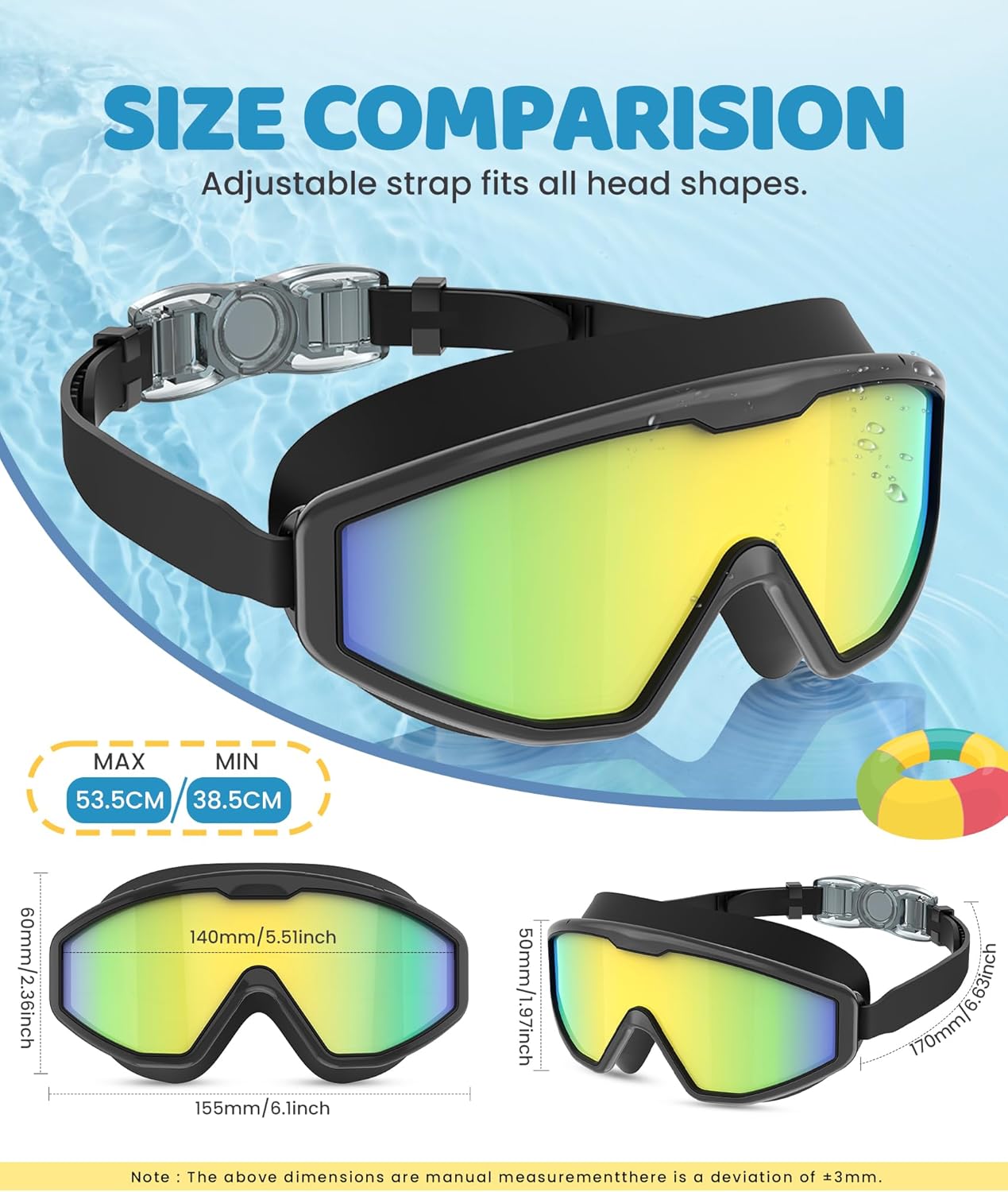 Skiennix Kids Swim Goggles - Anti-Fog UV Protection for Ages 4-16 | 180° Clear View, 3 Pack