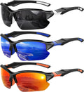 XVXV Polarized Sports Sunglasses - UV Protection & Comfortable Half Frame for Men | 3 Pack