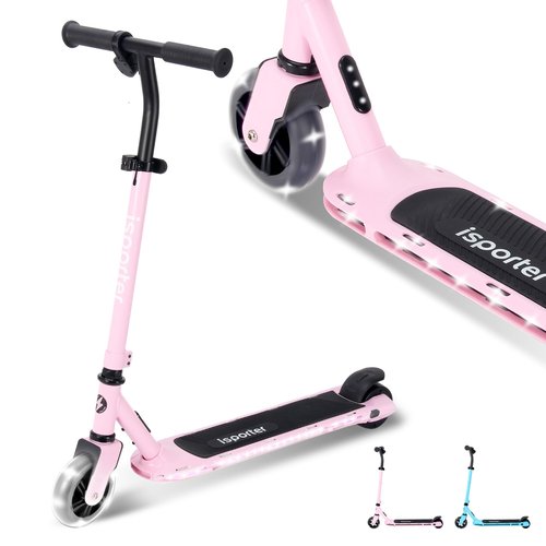 Aero iSporter Kids Electric Scooter | Hand Accelerator & LED Lights | Electric Scooters for Boys Girls Ages 6-10 | Rubber Deck Mat, Battery Indicator & Adjustable Heights