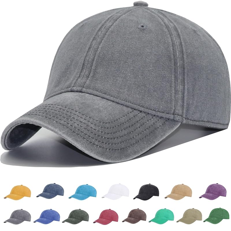 Vintage Washed Cotton Baseball Cap - Adjustable Unstructured Dad Hat Grey, M/L/XL, For Men & Women
