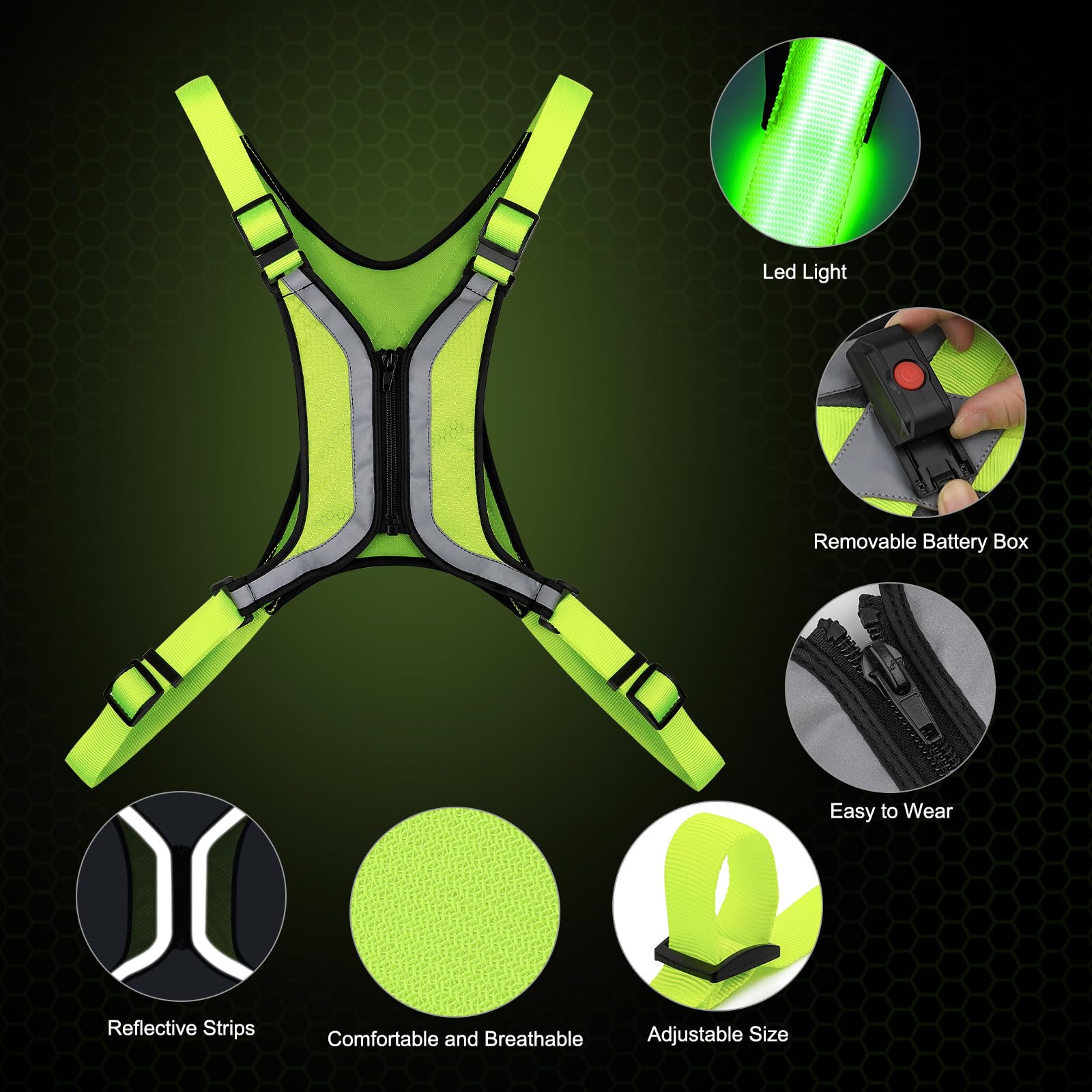 Vizbrite LED Reflective Vest, Light Up Running Vest, Rechargeable Reflective Running Gear for Walking Running Cycling at Night, Adjustable for Men Women