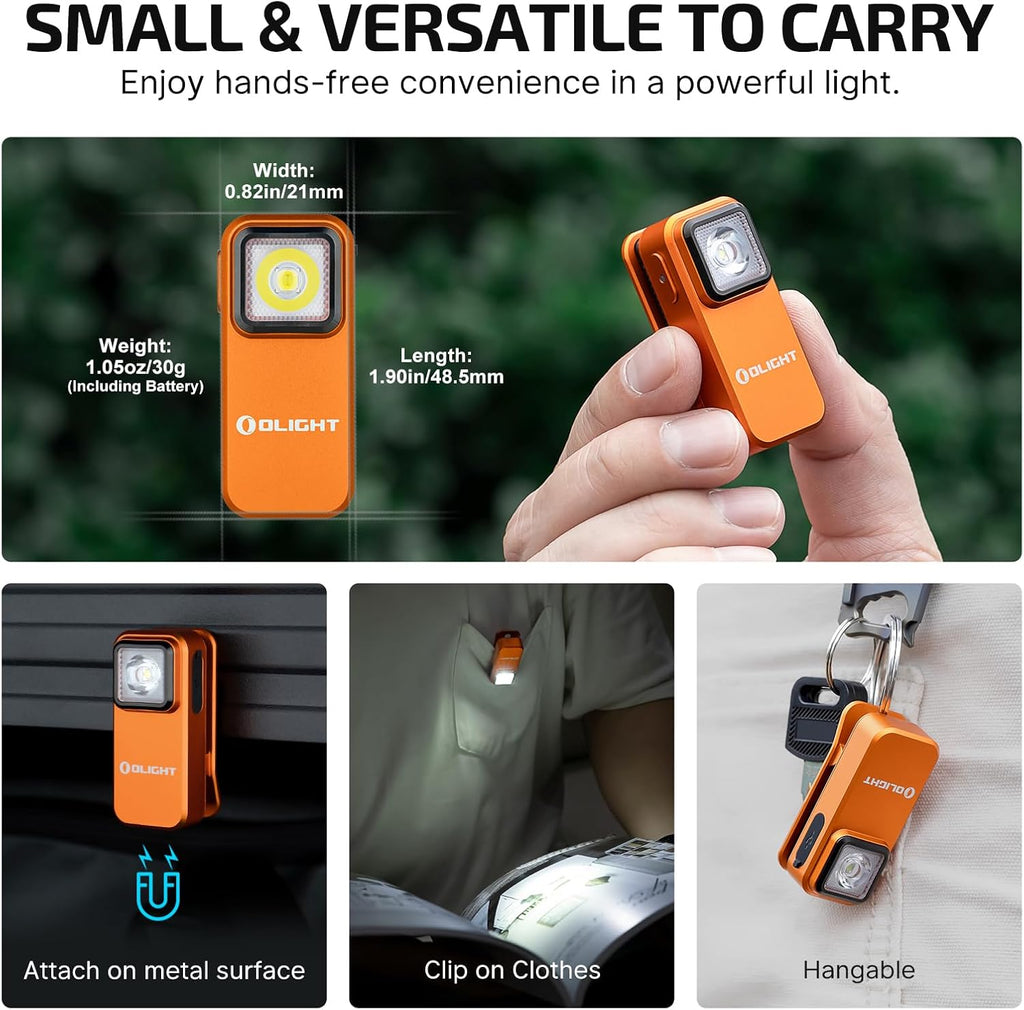 OLIGHT Oclip Rechargeable EDC Flashlight - 300 Lumens Compact Pocket Light | USB-C Charging & Magnetic Design (Orange)