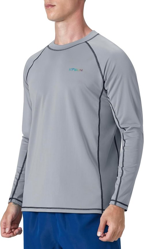 KPSUN Men's Swim Shirt - UPF 50+ Long Sleeve Rash Guard for UV Protection | Quick Dry Fishing Tee