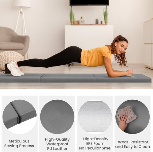 Fitvids Gymnastics Mat - High-Density Folding Exercise Mat with Carrying Handles | 2'x6'x2" for Home Gym Yoga & Pilates