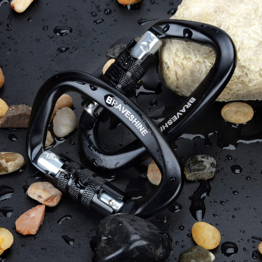 Heavy Duty Carabiner Clips 12KN Aluminum D Ring Double Locking Caribeaner Hooks