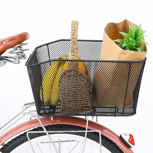 ANZOME Rear Bike Basket with Waterproof Rain Cover, Heavy Duty Wire Bicycle Cargo Rack for Commuting, School & Small Pets, Large Reflective Back Carrier Storage (Easy Install, 44lbs Capacity)