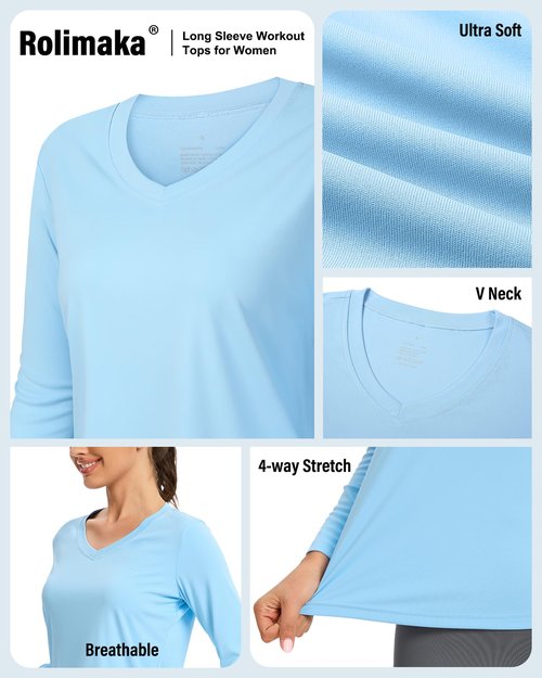 7 Pack Womens Long Sleeve Athletic Shirts UV Sun Protection UPF 50+ Quick Dry Workout Running Tops V Neck SetC XL