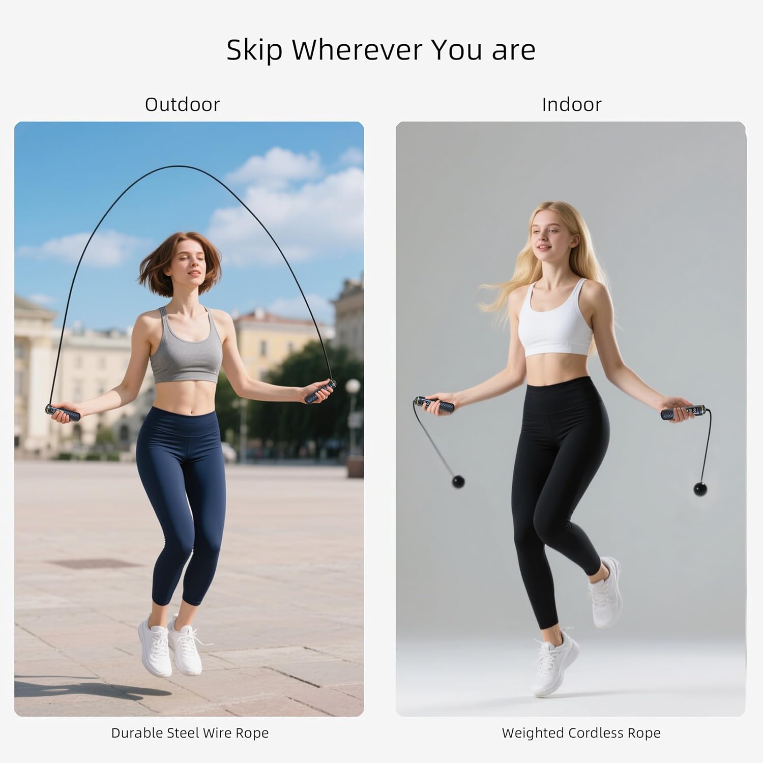 Smart Jump Rope - 2-in-1 Corded & Cordless Skipping Rope with HD Display, Adjustable Length & Weighted Handles