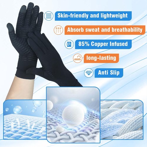 HATINXIA 2 Pairs Arthritis Gloves for Women for Pain, Compression Gloves Women Men for Carpal Tunnel, Copper Glove Relief Rheumatoid, Osteoarthritis, Hand Pain, Full Finger & Touchscreen (L)