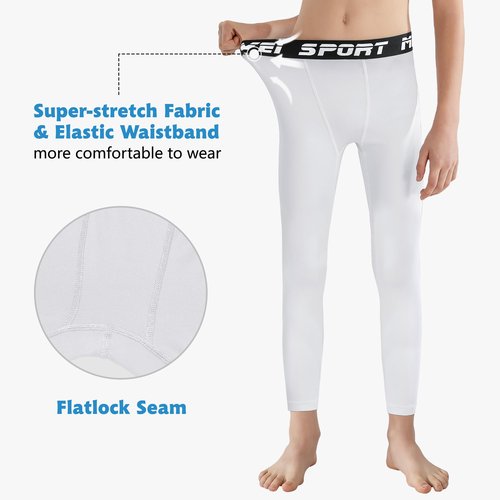 MIVEI Boys Youth Compression Leggings Athletic Sports Tights for Basketball Football Base Layer Pants for Kids Under Shorts
