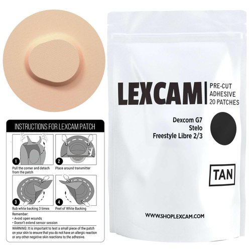 Lexcam Adhesive Patches Compatible with Dexcom G7 & Stelo, Freestyle Libre 3 – Pack of 20 – Waterproof, Tan Overpatches for CGM, Stays Secure for 10-14+ Days, Sensor is NOT Included.