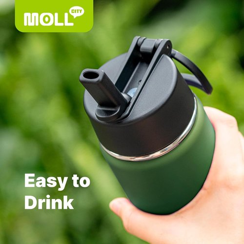 12 oz Water Bottle for Kids-Small Insulated Water Bottle with Straw-Stainless Steel Double Wall Vacuum Sports Water Bottle for School (Grass Green)