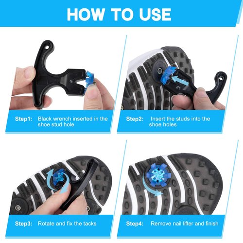 51Pcs Golf Spikes Set 50 Golf Shoe Spikes Replacements with 1 Black Cleats Spanner Metal Thread Screw 6 mm Dia Shoe Cleats Suitable for Use on Lawns or Golf Courses (Blue)
