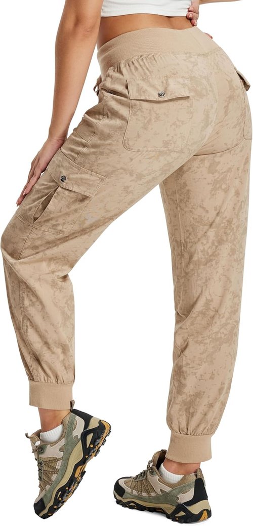 MoFiz Women's Lightweight Hiking Cargo Pants - Quick-Dry Outdoor Travel Joggers with Elastic Waist & Pockets