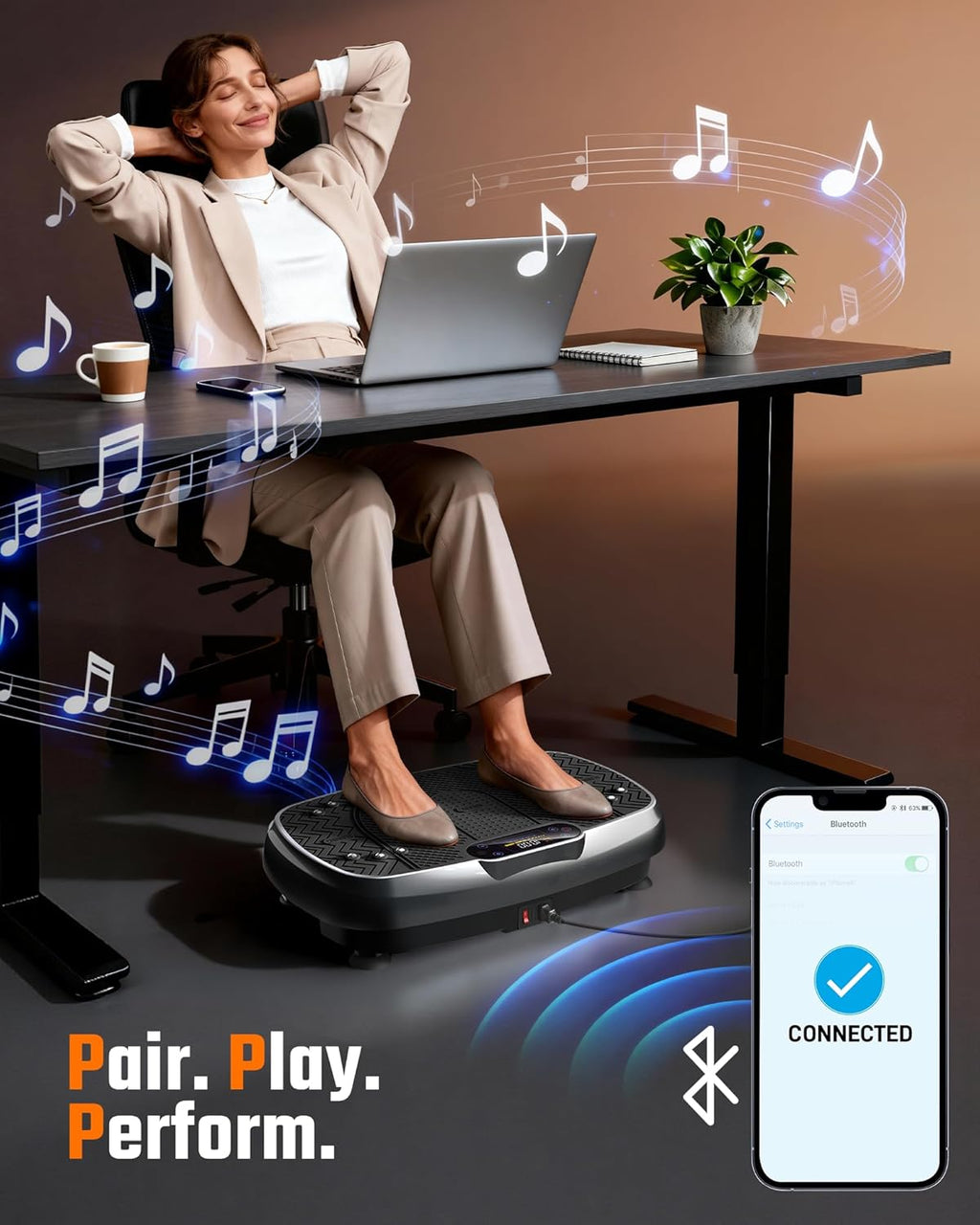 Renoj Vibration Plate Exercise Machine - Full Body Workout Vibrating Platform with LED Display, Speaker & 2 Bands | Black