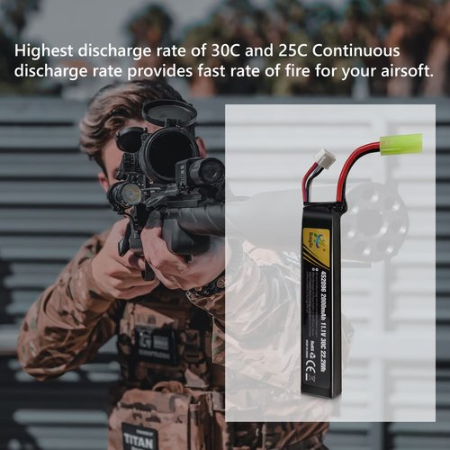RunCam 11.1V LiPo Airsoft Battery 2000mAh 30C 3S Rechargeable Battery with Mini Tamiya Connector for Airsoft Guns Airsoft Rifle