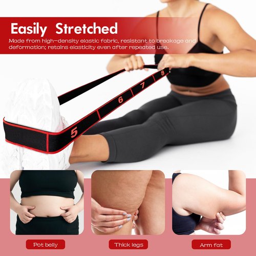Fitness Resistance Band for Stretching and Yoga, 8-Section Elastic Training Bands, Number Stretch Resistance Band with Clear Markings, Adjustable Bands for Full Body Stretching Shaping(Red)