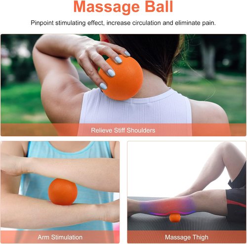 Aucuu Foam Roller Set - 5-in-1 Massage & Stretching Kit with Yoga Stick, Ball, Strap & Bag - Orange