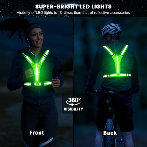 Fokia Kunbio LED Reflective Running Vest Gear,Light Up Vest Runners Night Walking USB Rechargeable,Up to 11hrs Light with Adjustable Waist/Shoulder for Women Men Kids