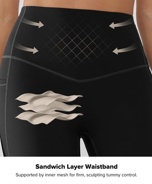 BRXL Butt Lifting Workout Leggings for Women Tummy Control Pockets 7/8 Length 25" No Front Seam High Waist Gym Black