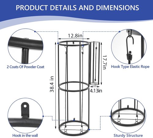 Garage Ball Storage Rack - Vertical Wall Mount for Basketball, Soccer & Volleyball | Space-Saving Organizer in Black
