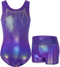 Skiennix Gymnastics Leotards - Sparkly Tumbling Bodysuits with Shorts | Sleeveless Dance Activewear for Girls