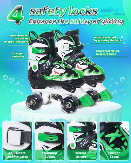 Nattork Roller Skates for Kids, Adjustable Light up Rollerskates for Girls Boys, Green Blue Purple Pink Skates for Toddler,Beginner Kids Roller Skates Indoor Outdoor
