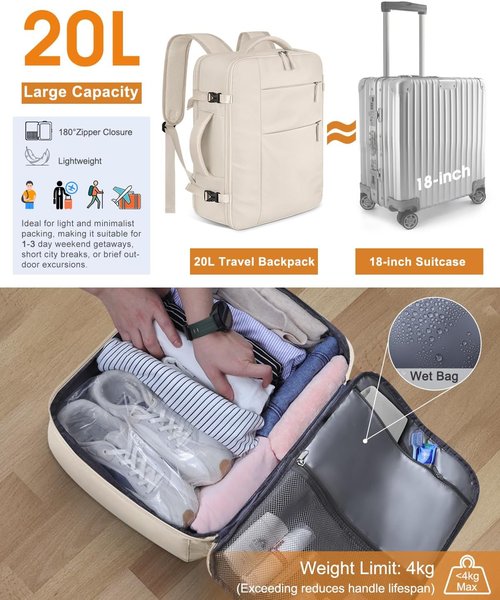 Capolo Waterproof Travel Backpack - Airlines Approved Laptop Bag for 15.6 Inch Laptops | Beige