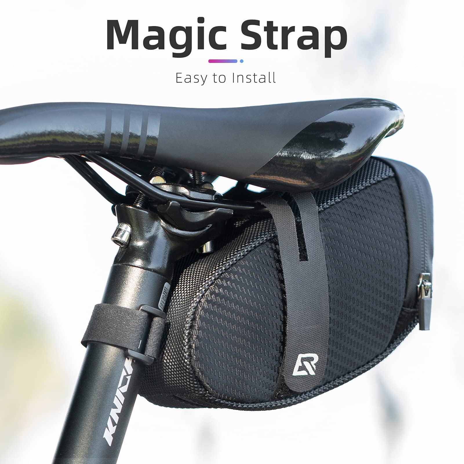 ROCKBROS Bike Saddle Bag, Bike Bag Under Seat, Strap-on Cycling Wedge Pack, Bike Seat Storage Bag for Mountain Road Bikes, 0.75L