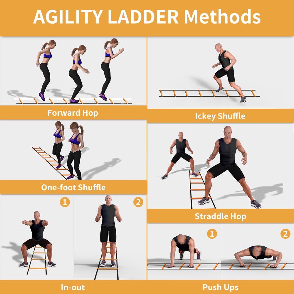 YISSVIC Agility Ladder - 20 Feet with 12 Adjustable Rungs & 10 Cones for Speed Training | Includes Carry Bag & Stakes