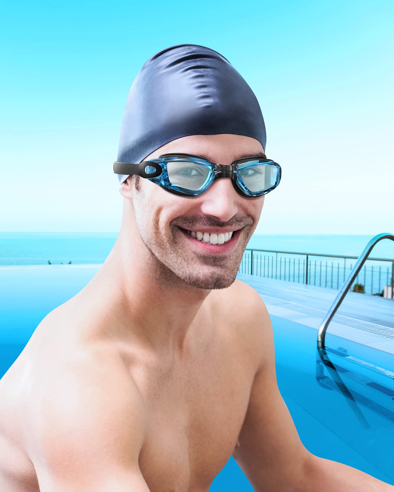 Aegend Swim Goggles, Swimming Goggles No Leaking Full Protection Adult Men Women Youth, Flexible, Detachable, Navy Blue