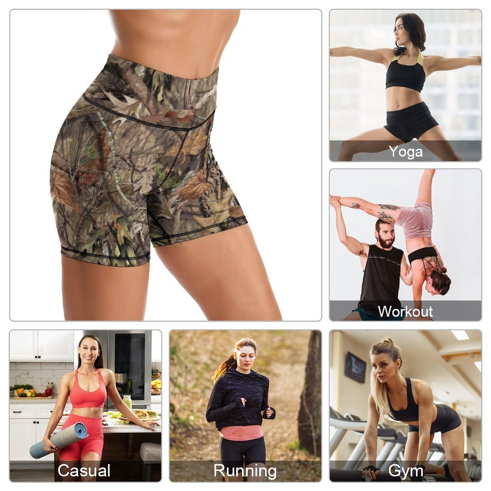 Sjazc Hunting Camo Yoga Shorts High Waisted Biker Shorts for Womens Athletic Running Workout S